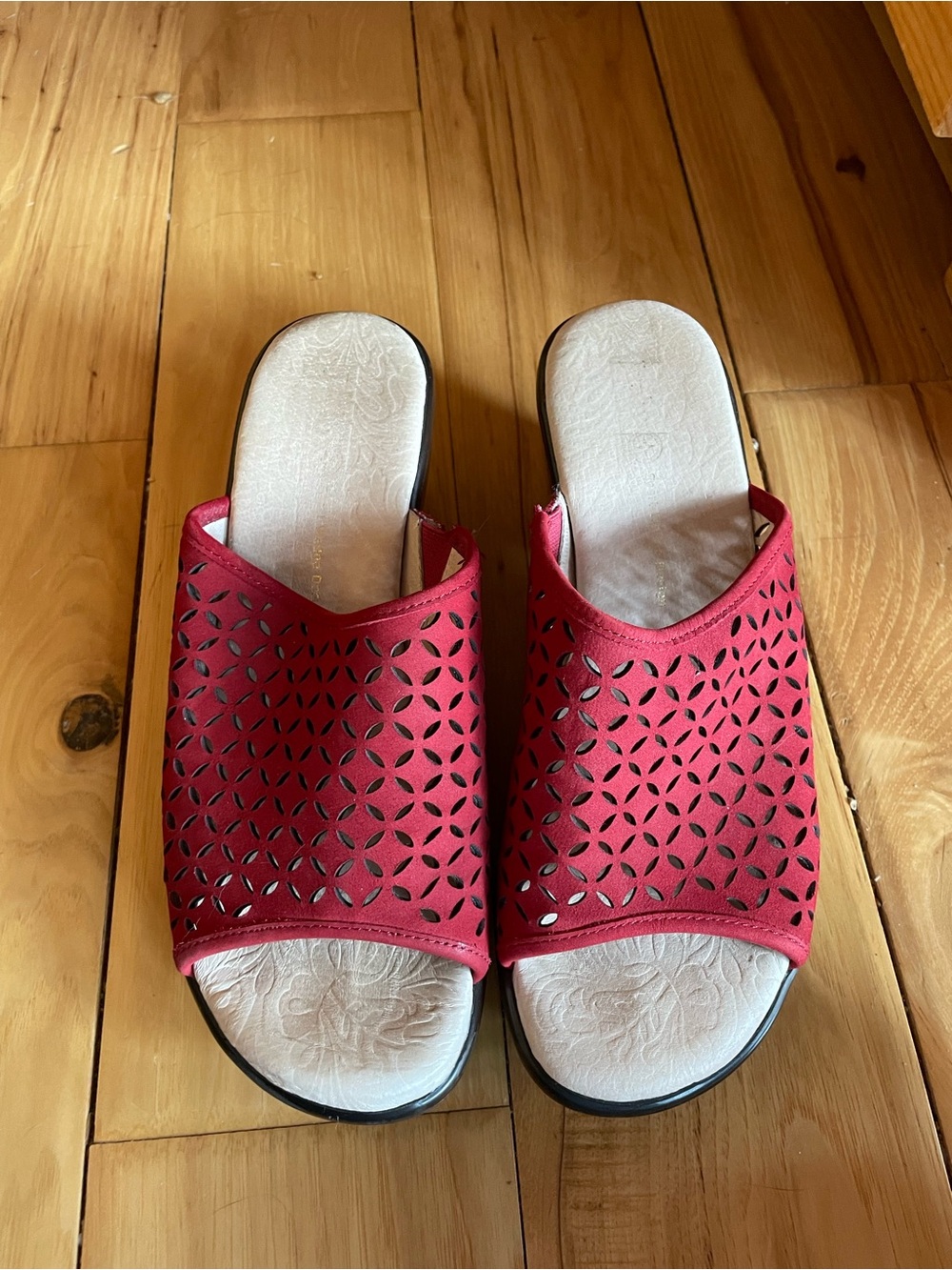 Jambu Red Laser-Cut Slide Mules